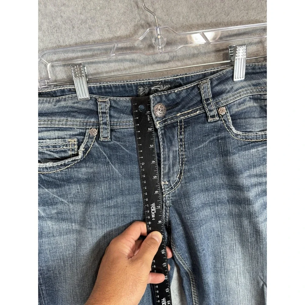 Silver Jeans Suki Capri Womens 32 Denim Super Stretch Mid Rise Embroidered Pants
